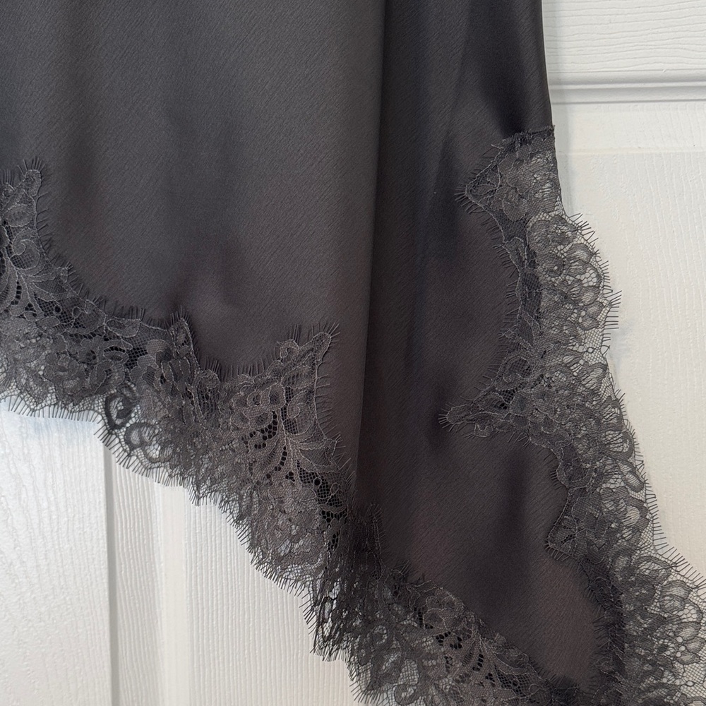 Zara Elegant Dark Gray Lace Trim Asymmetrical Skirt with Side Zip - Size L NWT - Picture 7 of 17
